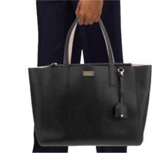 KATE SPADE Nelle Putnam Drive Leather Tote Black With Pink Interior GUC *Flaw